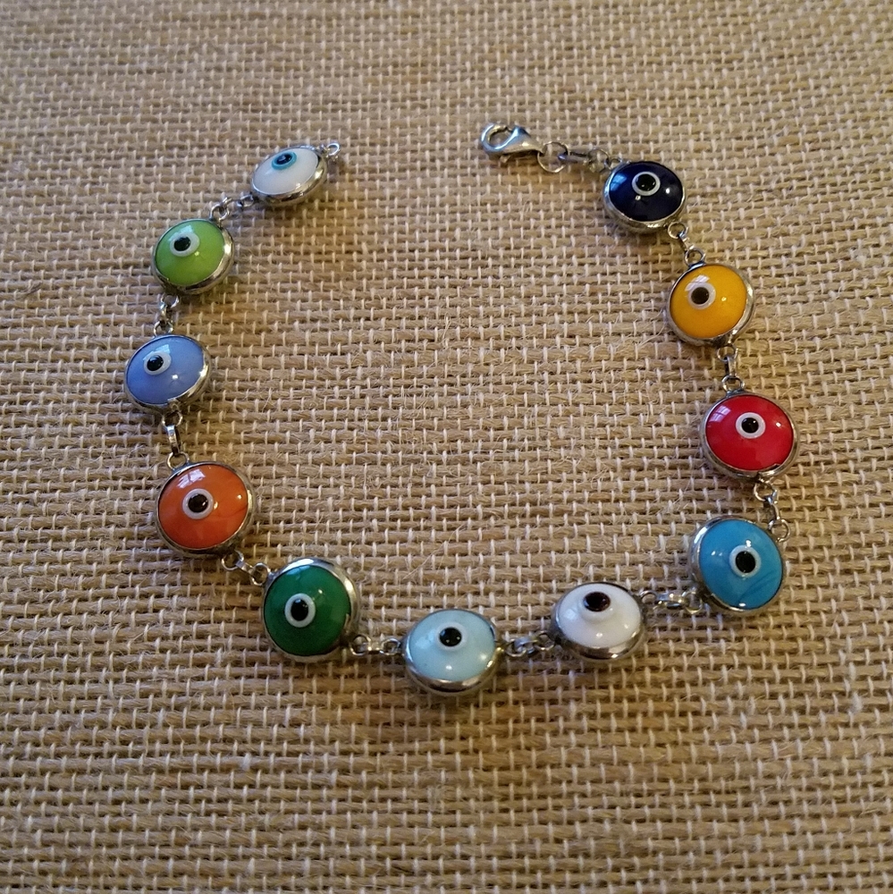 925 Sterling "evil eyes" bracelet, 7"